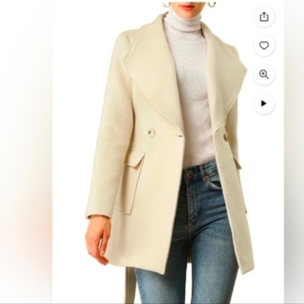 Allegra K Women's Shawl Collar Lapel Double Breasted Winter Coat with Pockets